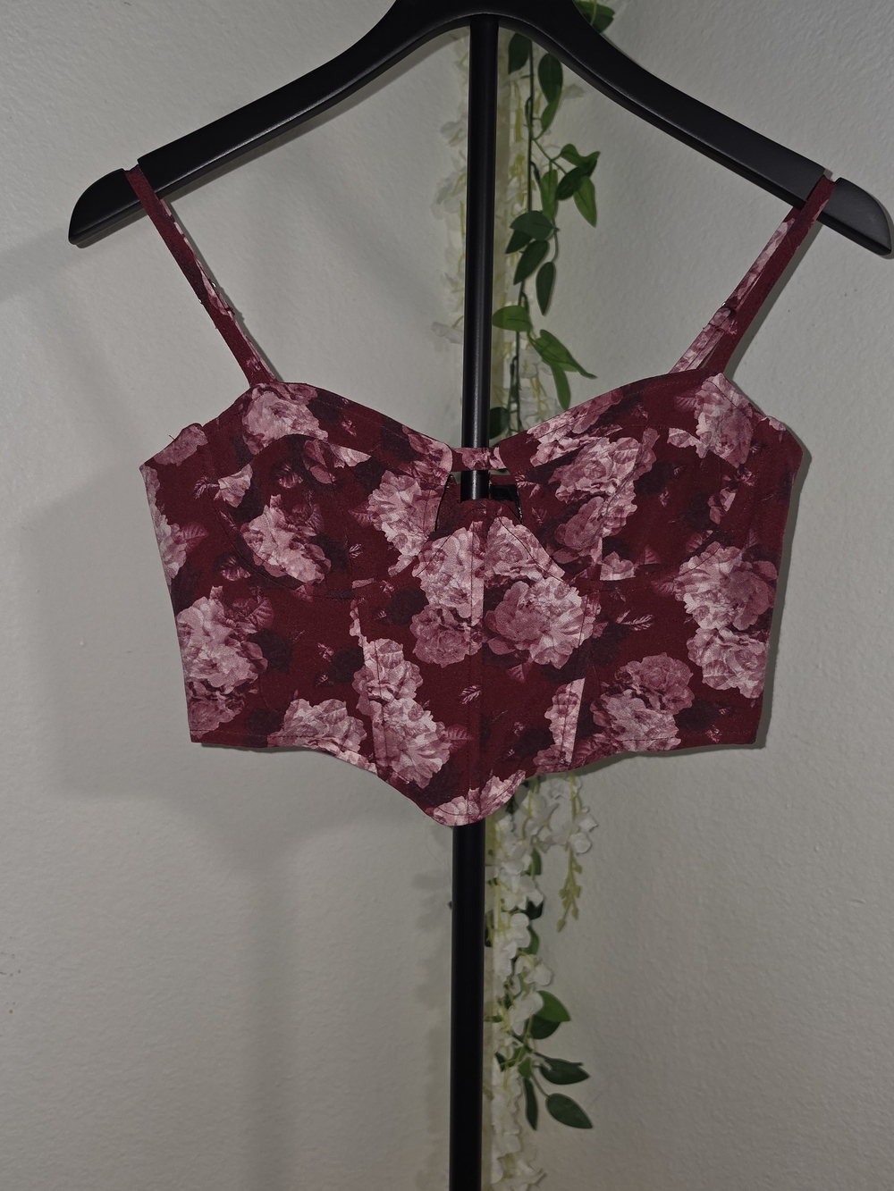 Forever 21 Burgundy Floral Bustier Crop Top